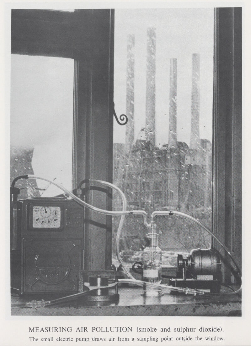 MEASURING AIR POLLUTION (smoke and sulphur dioxide). The small electric pump draws air from a sampling point outside the window.