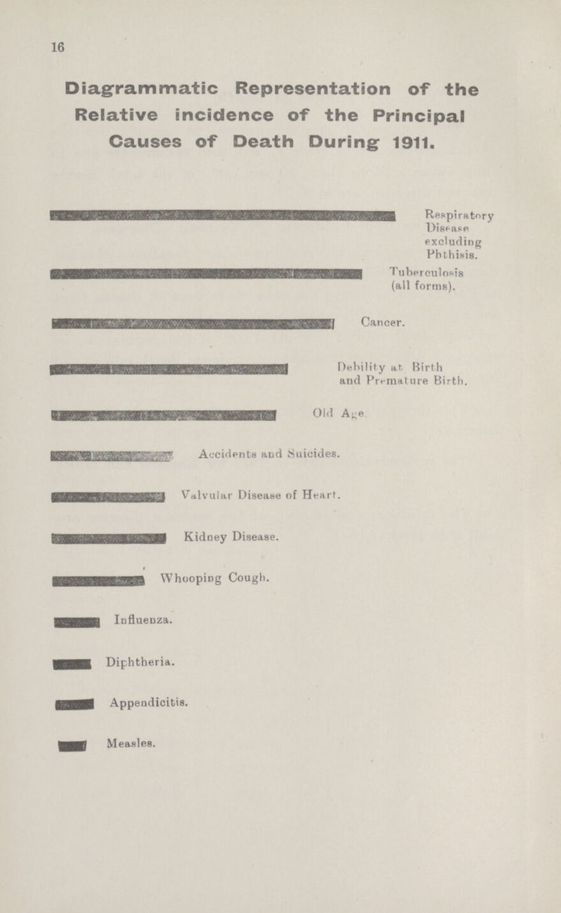 16 Diagrammatic Representation of the Relative incidence of the Principal Causes of Death During 1911.