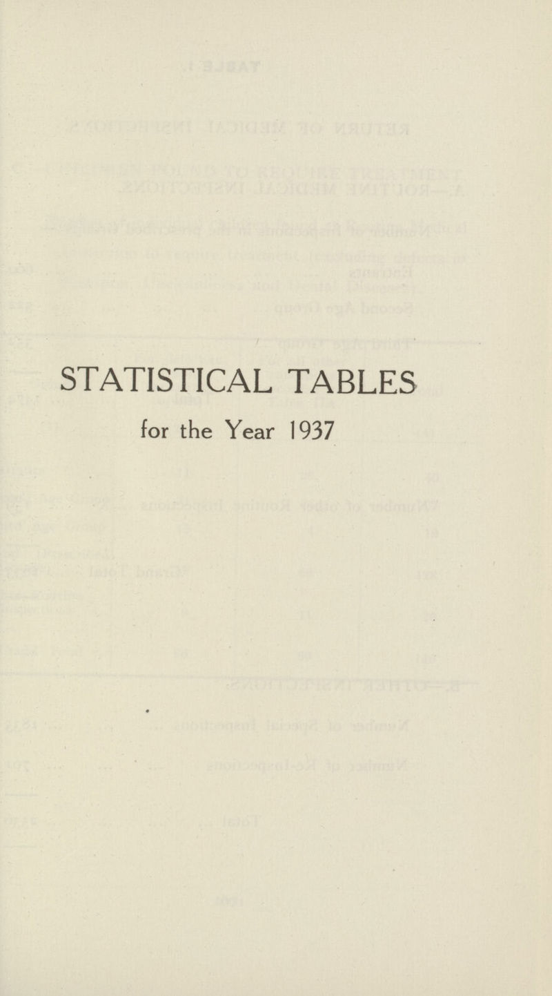 STATISTICAL TABLES for the Year 1937