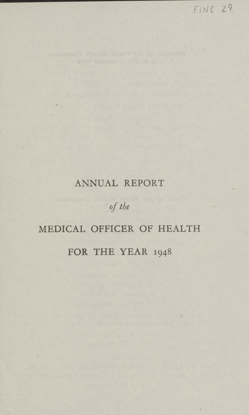 ANNUAL REPORT of the MEDICAL OFFICER OF HEALTH FOR THE YEAR 1948 FINC 29