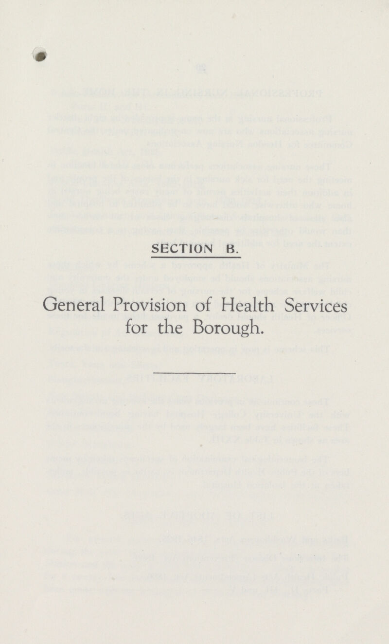 SECTION B. General Provision of Health Services for the Borough.