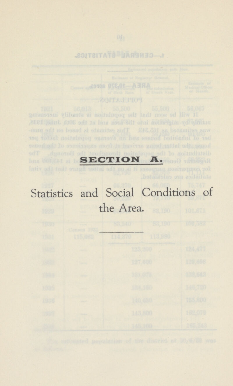 SECTION A. Statistics and Social Conditions of the Area.