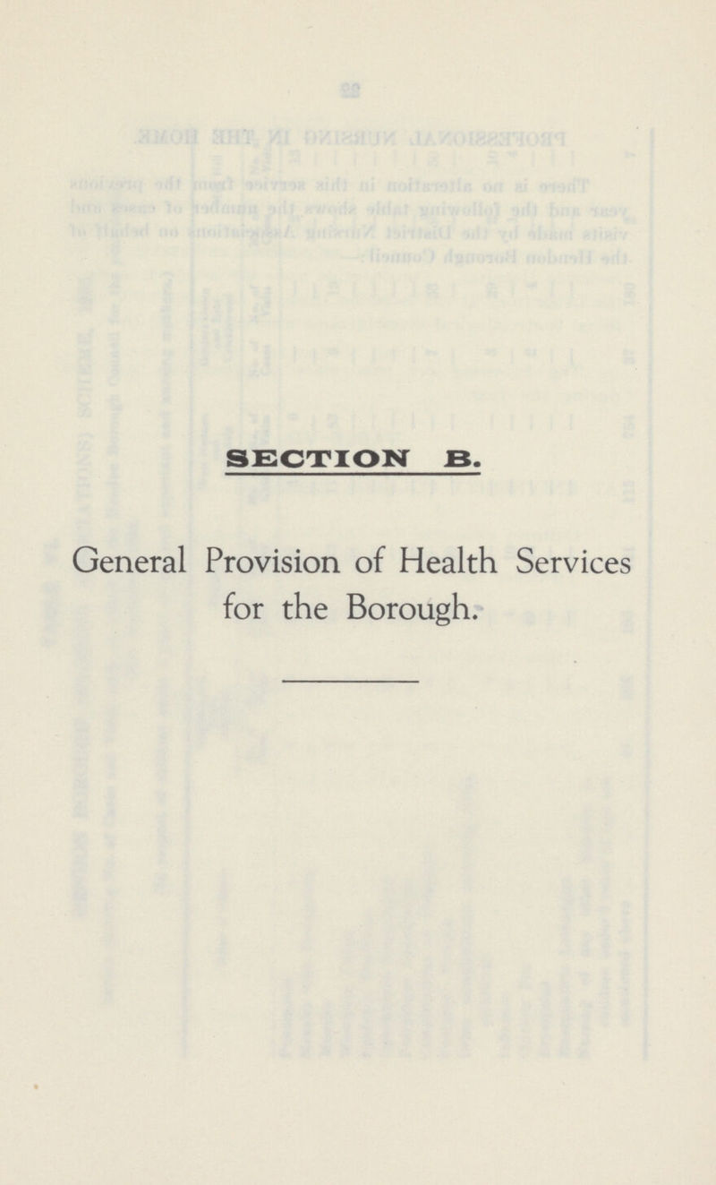 SECTION B. General Provision of Health Services for the Borough.
