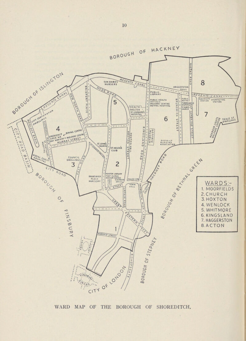 10 WARD MAP OF THE BOROUGH OF SHOREDITCH.