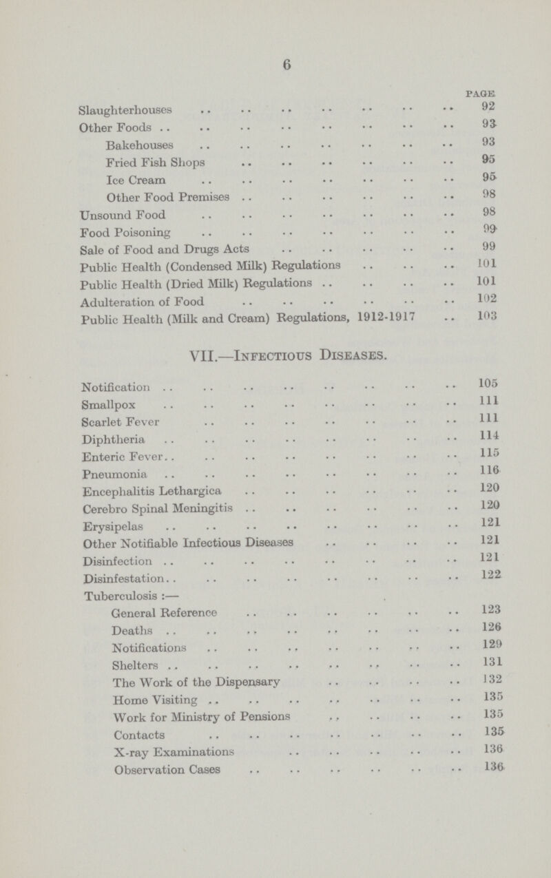 6 PAGE Slaughterhouses 92 Other Foods 93 Bakehouses 93 Fried Fish Shops 95 Ice Cream 95 Other Food Premises 98 Unsound Food 98 Food Poisoning 99 Sale of Food and Drugs Acts 99 Public Health (Condensed Milk) Regulations 101 Public Health (Dried Milk) Regulations 101 Adulteration of Food 102 Public Health (Milk and Cream) Regulations, 1912-1917 103 VII.—Infectious Diseases. Notification 105 Smallpox 111 Scarlet Fever 111 Diphtheria 114 Enteric Fever 115 Pneumonia 116 Encephalitis Lethargica 120 Cerebro Spinal Meningitis 120 Erysipelas 121 Other Notifiable Infectious Diseases 121 Disinfection 121 Disinfestation 122 Tuberculosis :— General Reference 123 Deaths 126 Notifications 129 Shelters 131 The Work of the Dispensary 132 Home Visiting 135 Work for Ministry of Pensions 135 Contacts 135 X-ray Examinations 136 Observation Cases 136