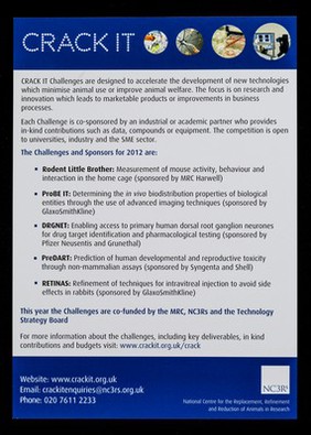 Crack it : Crack it challenges are designed to accelerate the development of new technologies which minimalise animal use or improve animal welfare ... / NC3Rs.