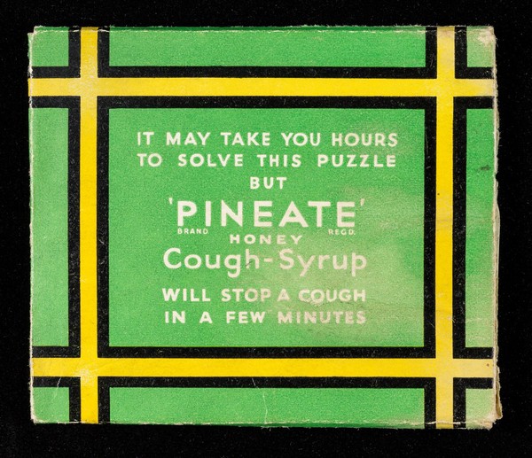 The perplexing 'Pineate' puzzle : it may take you hours to solve this puzzle but 'Pinenate' honey cough-syrup will stop a cough in a few minutes.