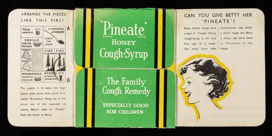 The perplexing 'Pineate' puzzle : it may take you hours to solve this puzzle but 'Pinenate' honey cough-syrup will stop a cough in a few minutes.