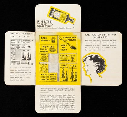 The perplexing 'Pineate' puzzle : it may take you hours to solve this puzzle but 'Pinenate' honey cough-syrup will stop a cough in a few minutes.