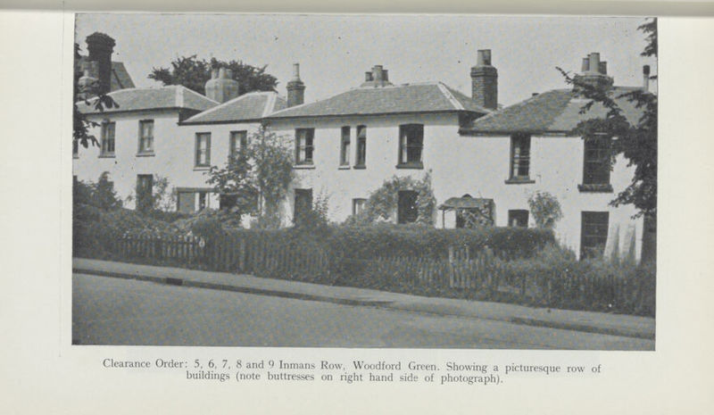 Clearance Order: 5, 6, 7, 8 and 9 Inmans Row, Woodford Green. Showing a picturesque row of buildings (note buttresses on right hand side of photograph).