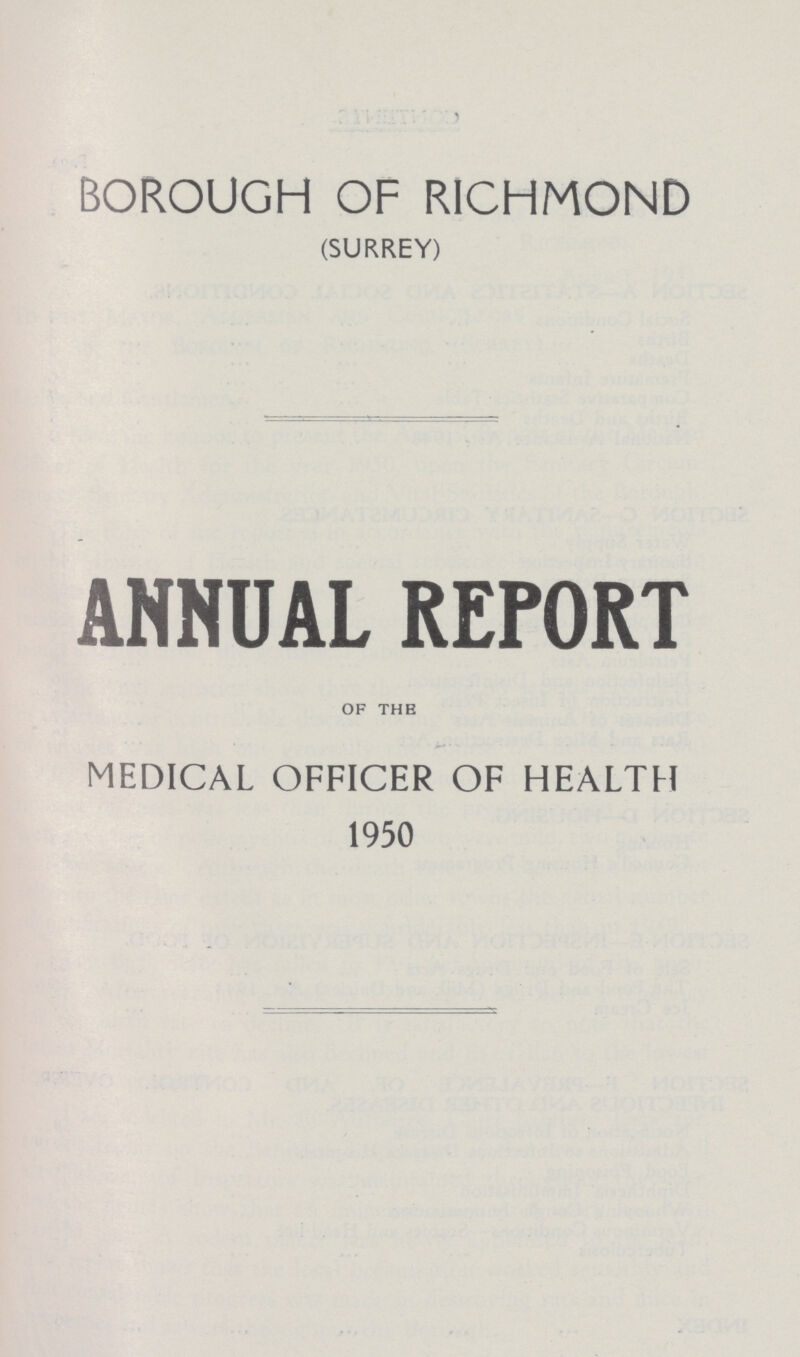 BOROUGH OF RICHMOND (SURREY) ANNUAL REPORT of the MEDICAL OFFICER OF HEALTH 1950