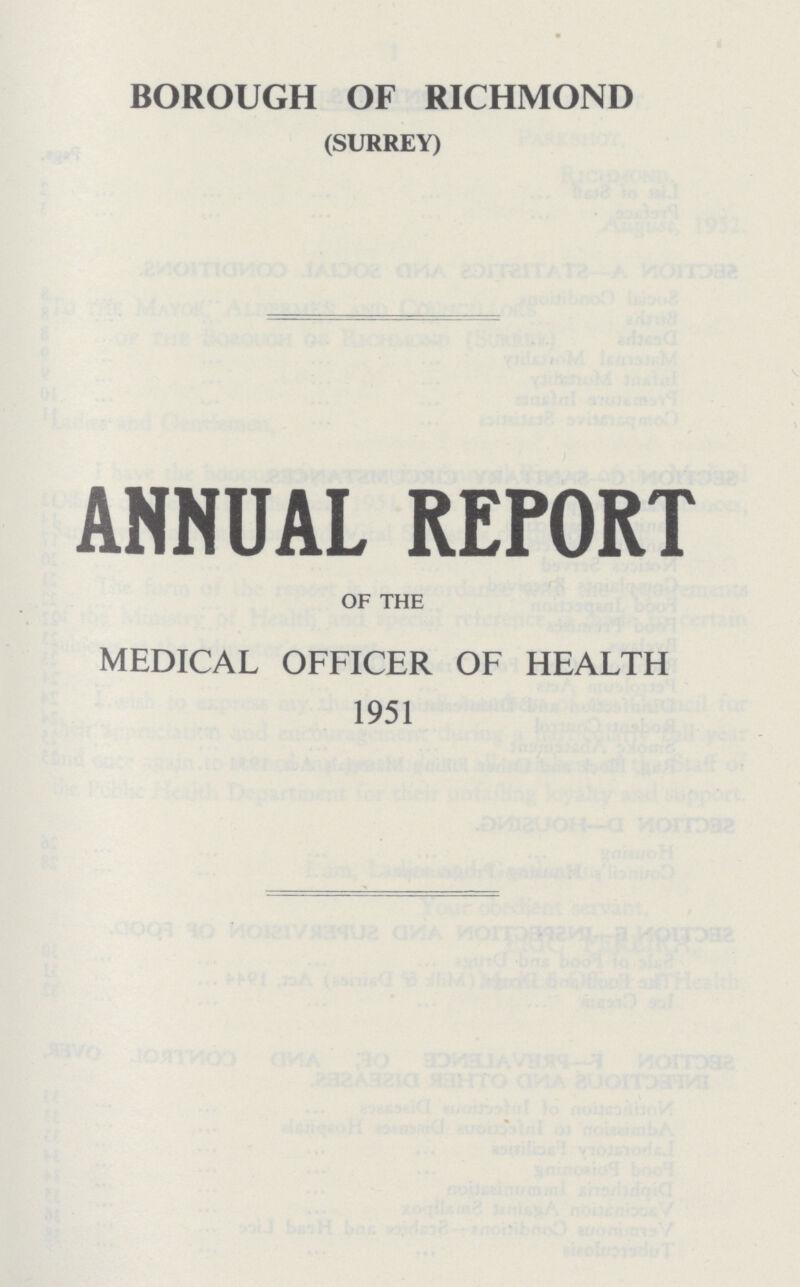 BOROUGH OF RICHMOND (SURREY) ANNUAL REPORT OF THE MEDICAL OFFICER OF HEALTH 1951