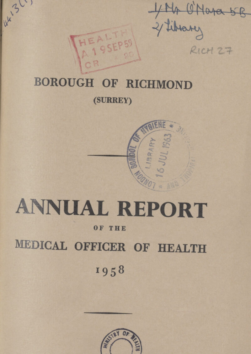 borough of richmond (SURREY) ANNUAL REPORT OF THE medical officer of health 1958