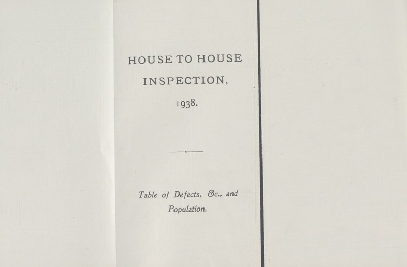 HOUSE TO HOUSE INSPECTION, 1938. Table of Defects, & c., and Population.