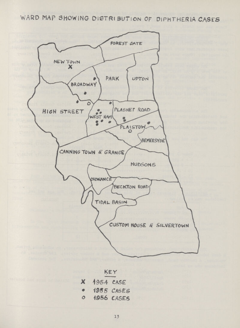 WARD MAP SHOWING DISTRIBUTION OF DIPHTHERIA CASES 13