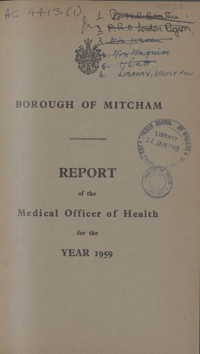 BOROUGH OF MITCHAM REPORT of the Medical Officer of Health for the YEAR 1959
