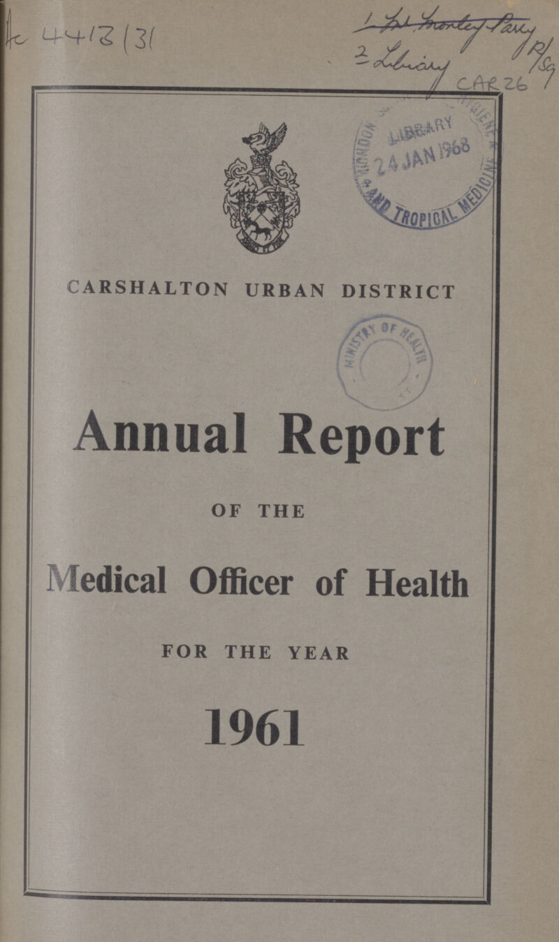 CARSHALTON URBAN DISTRICT Annual Report OF THE Medical Officer of Health FOR THE YEAR 1961