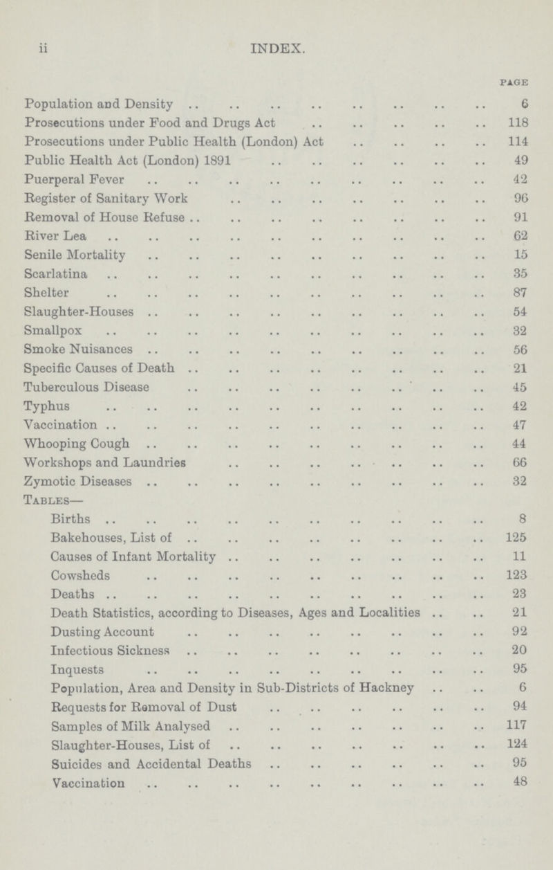 ii INDEX. page Population and Density 6 Prosecutions under Food and Drugs Act 118 Prosecutions under Public Health (London) Act 114 Public Health Act (London) 1891 49 Puerperal Fever 42 Register of Sanitary Work 96 Removal of House Refuse 91 River Lea 62 Senile Mortality 15 Scarlatina 35 Shelter 87 Slaughter-Houses 54 Smallpox 32 Smoke Nuisances 56 Specific Causes of Death 21 Tuberculous Disease 45 Typhus 42 Vaccination 47 Whooping Cough 44 Workshops and Laundries 66 Zymotic Diseases 32 Tables— Births 8 Bakehouses, List of 125 Causes of Infant Mortality 11 Cowsheds 123 Deaths 23 Death Statistics, according to Diseases, Ages and Localities 21 Dusting Account 92 Infectious Sickness 20 Inquests 95 Population, Area and Density in Sub-Districts of Hackney 6 Requests for Removal of Dust 94 Samples of Milk Analysed 117 Slaughter-Houses, List of 124 Suicides and Accidental Deaths 95 Vaccination 48
