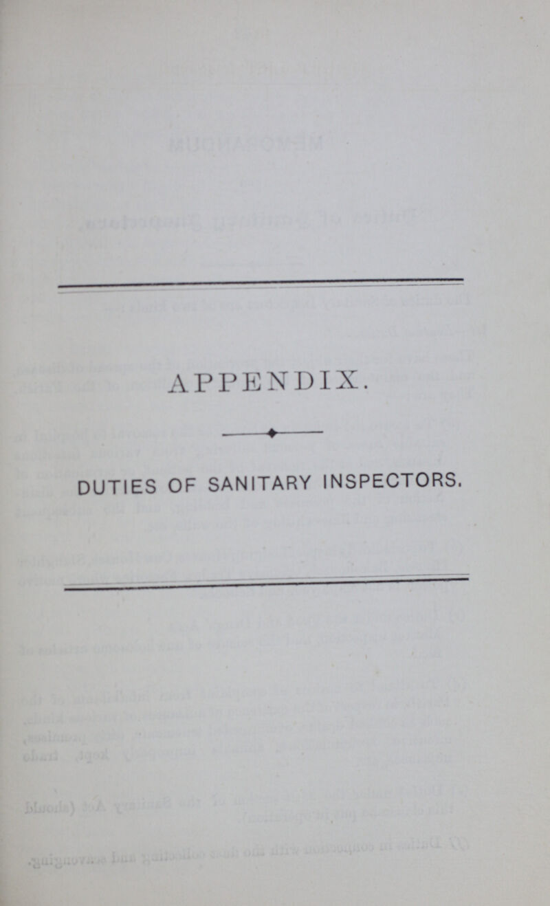APPENDIX. DUTIES OF SANITARY INSPECTORS.