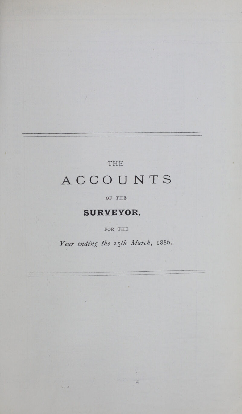 THE ACCOUNTS of the SURVEYOR, for the Year ending the 25th March, 1886.