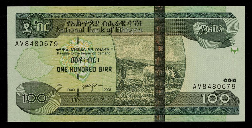 Payable to the bearer on demand one hundred birr / National Bank of Ethiopia.