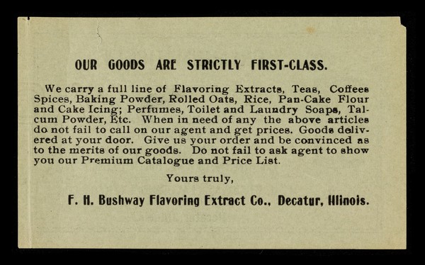 Premium ticket / F.H. Bushway Flavoring Extract Co., Incorporated.