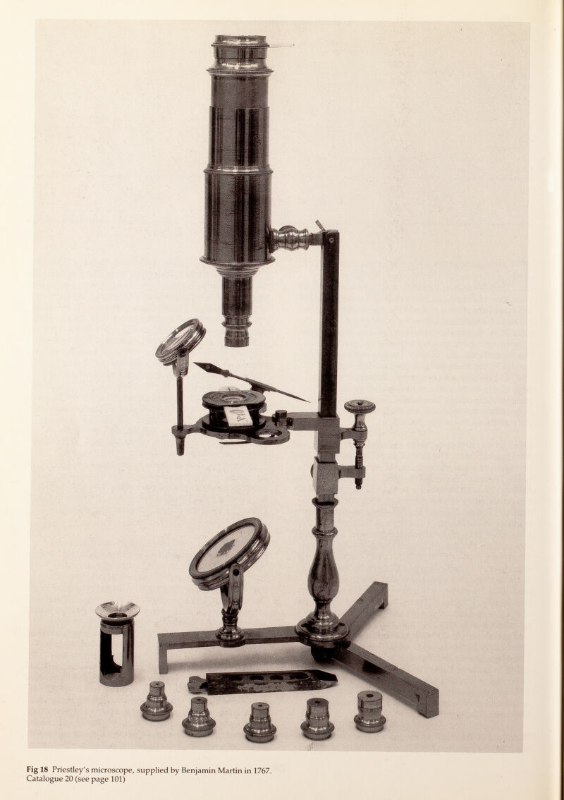 Fig 18 Priestley's microscope, supplied by Benjamin Martin in 1767. Catalogue 20 (see page 101)