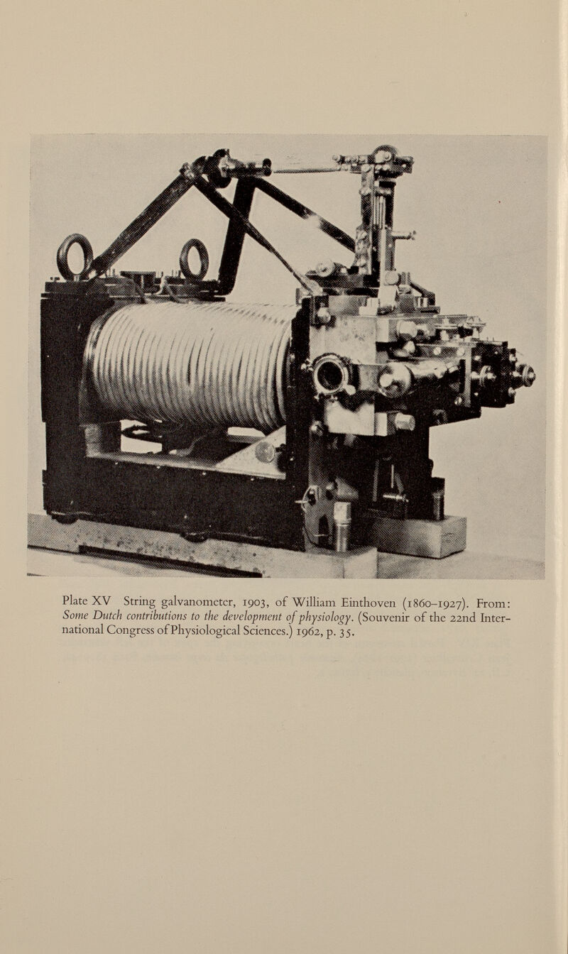 Plate XV String galvanometer, 1903, of William Einthoven (1860-1927). From: Some Dutch contributions to the development of physiology. (Souvenir of the 22nd Inter national Congress of Physiological Sciences.) 1962, p. 35.