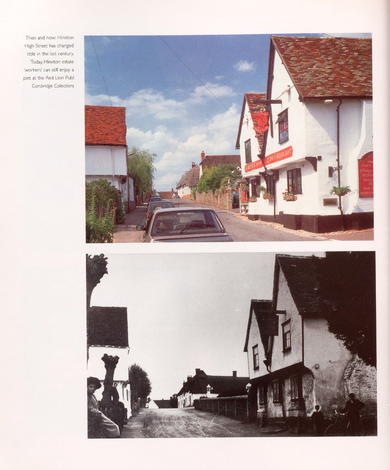 Then and now: Hinxton High Street has changed little in the last century. Today, Hinxton estate 'workers' can still enjoy a pint at the Red Lion Pub! Cambridge Collections