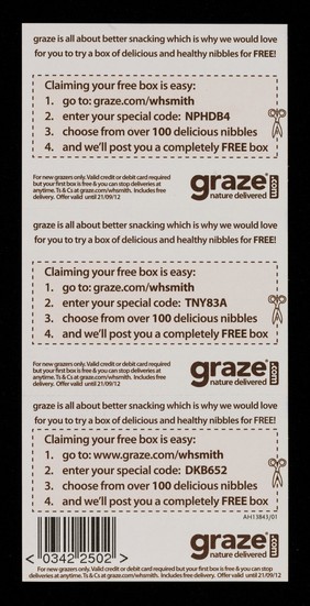 Free box : healthy snacks by post / graze.com.