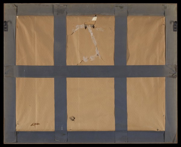 Kenya: a coastal village showing the transmission conditions for malaria, hookworm infection and schistosomiasis. Oil painting by J.K.H. Wilde, 1966.