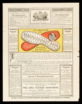Electricpatent  sock : an absolute and positive remedy for chilblains & cold feet : for gout, sciatica & rheumatism : never wear out / the Pall Mall Electric Association.