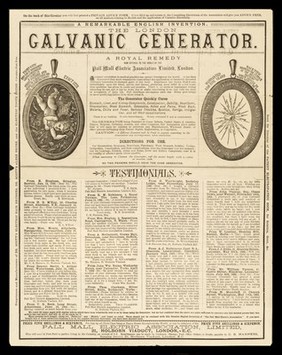 The London galvanic generator : a remarkable English invention : a royal remedy now offered to the world / by the Pall Mall Electric Association.