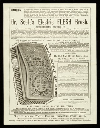 Dr. Scott's electric flesh brush : astonishing cures !!! / by the Pall Mall Electric Association.