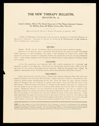 The new therapy bulletin. Bulletin no. 14 / Clinical Department of The Vibrator Instrument Company.