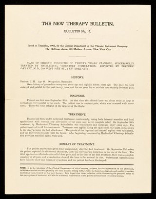The new therapy bulletin. Bulletin no. 17 / Clinical Department of The Vibrator Instrument Company.