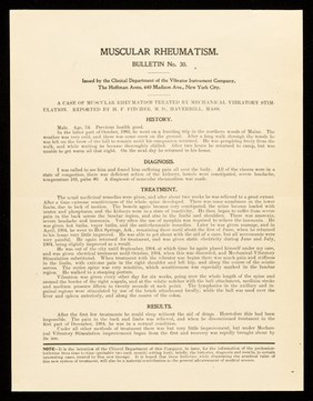 Bulletin. No. 30, Muscular rheumatism / Clinical Department of The Vibrator Instrument Company.