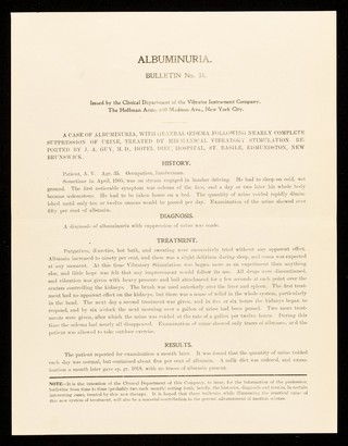 Bulletin. No. 31, Albuminuria / Clinical Department of The Vibrator Instrument Company.