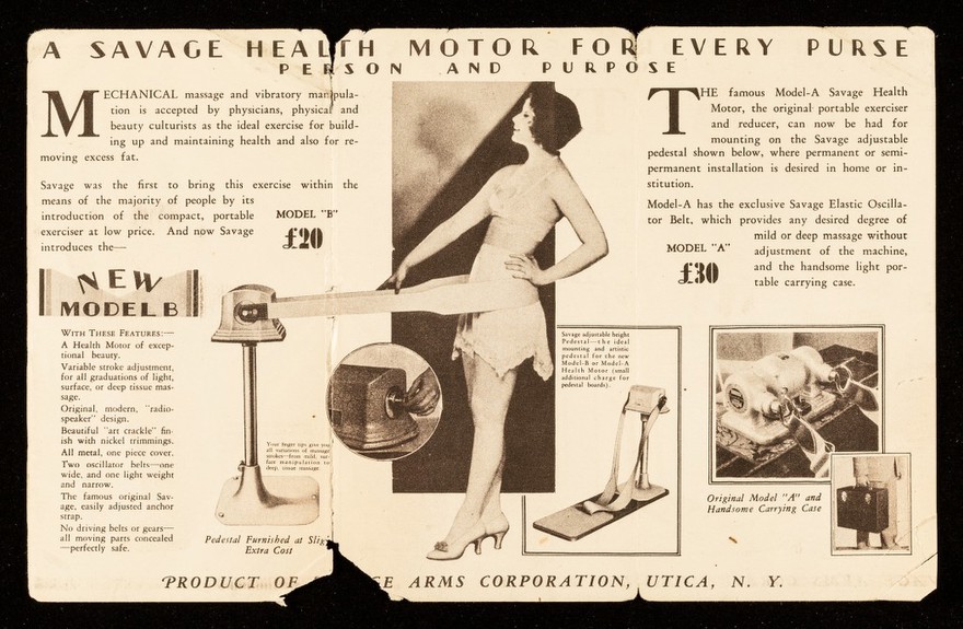 Health & beauty at little cost : Savage health motor : exerciser & reducer / Savage Arms Corporation.