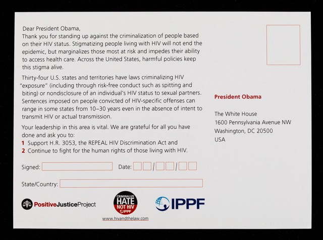 Justice begins at home : President Obama defends sexual rights... do you? / Positive Justice Project ; IPPF.