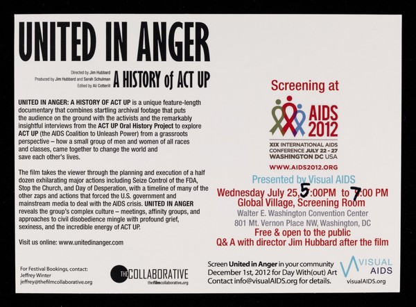 United in anger : a history of ACT UP : directed by Jim Hubbard ... / Visual AIDS.