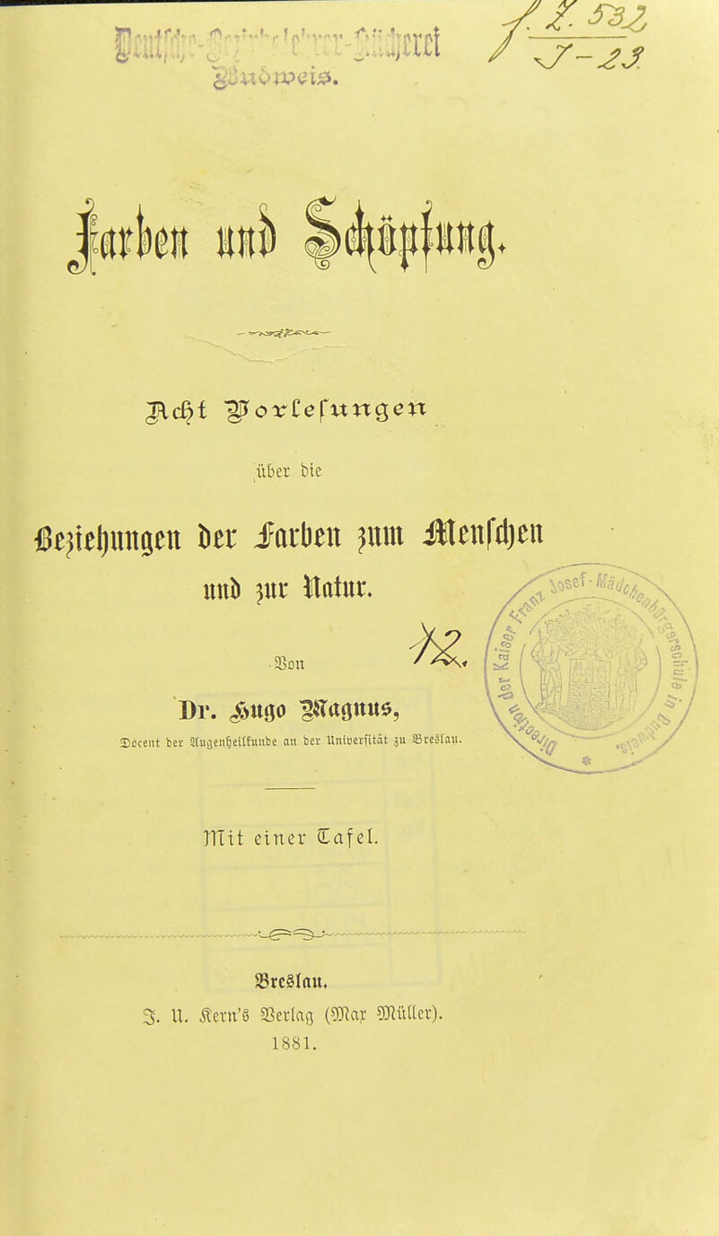 über bte mtb ]Xit {Mnx, ■ SSon Dr. S^mo l^^aöUttö, Docent bcr atu3en|eithmbc an ber Uniuerfität ju SreLnaii. mit einer (Lafel. S5rc§Iau. 3. U. Äern'S Sevlag (sS^aj: gJliUter). 1881.