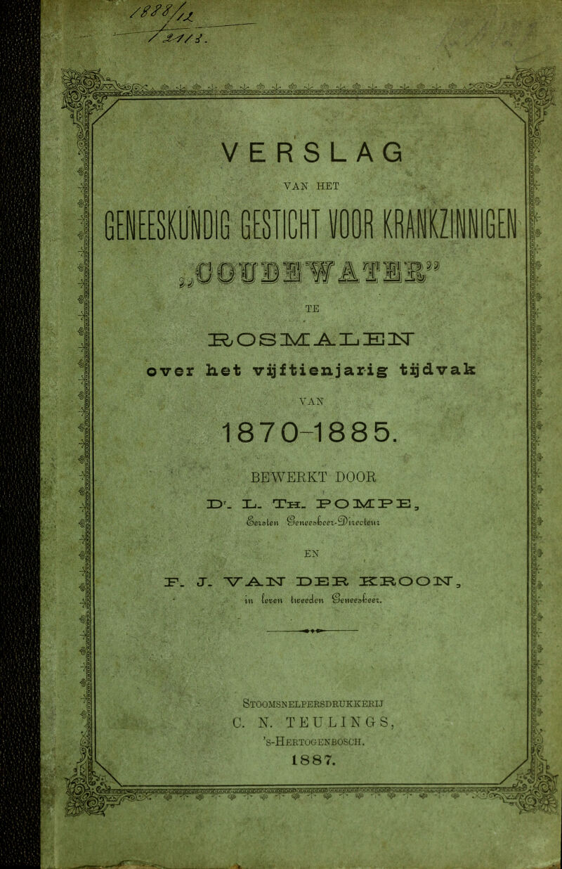 J- VERSLAG VAN HET mmm mm voor ^RüziiGffl TE over het vijftienjarig tijdvak VAN 1870-1885. BEWERKT DOOR êcxaleii ^GnGealocei-^iiccteui EN \\\ leven ivcecdcn ^ettees^eez. Stöomsnelpersdrukkepjj C. N. TEULINGS, 's-Hertogenbosch. 1887.