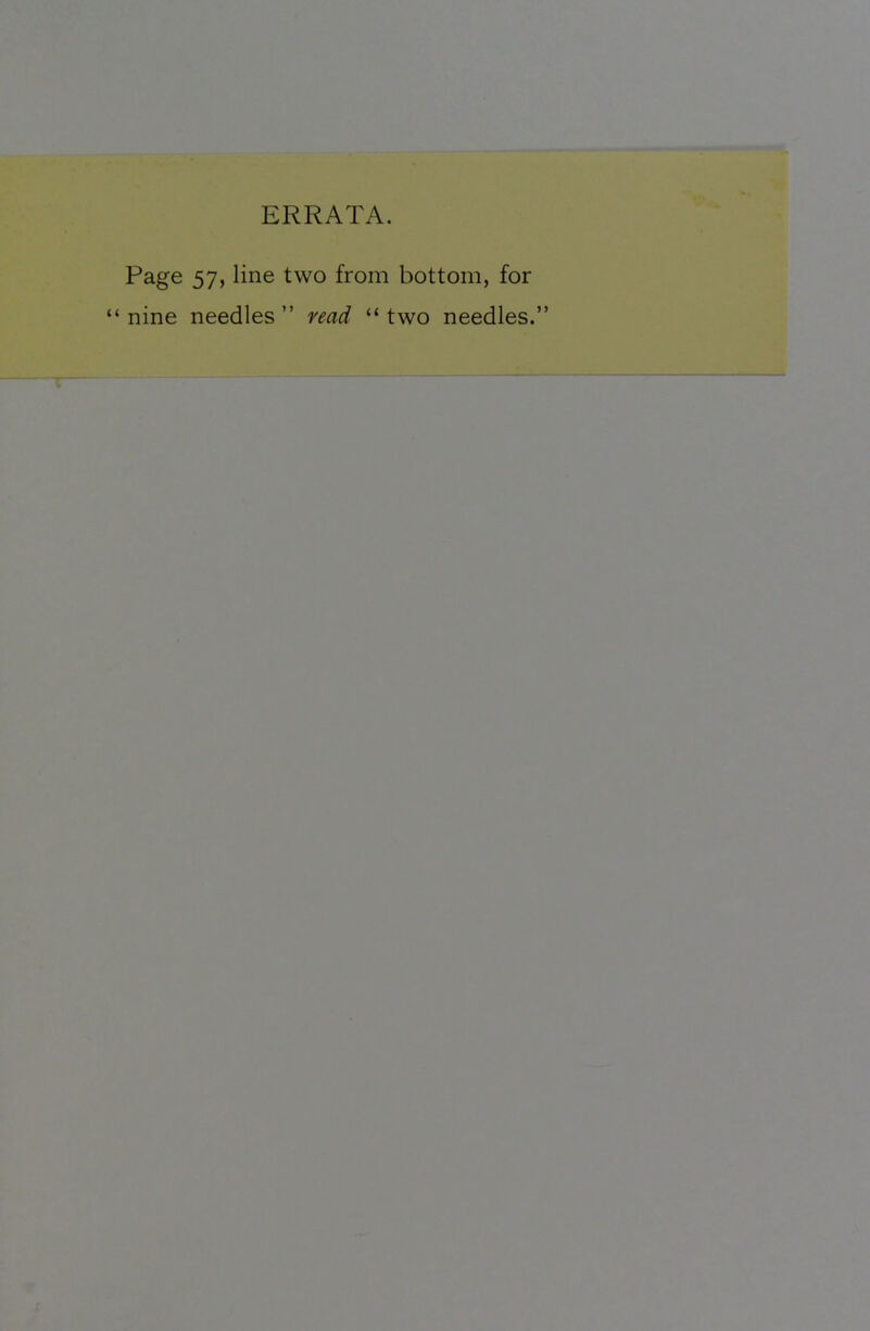 ERRATA. Page 57, line two from bottom, for  nine needles  read two needles.