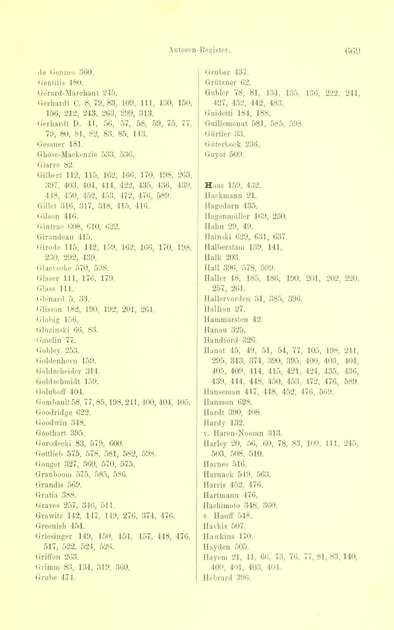 de Gennes 360. Uentilis 180. Gcrard-Marebant 245. (ierhardt C. 8, 79, 83, lO'J, III, 130, 150, 156, 212, 243, 263, 2!)9, 313. Gerhardt D. 41, 56, 57, 58, 59, 75, 77, 79, 80, 81, 82, 83, 85, 143. Gessner 181. Ghose-Maekonzie 533, 536. Giarro 82. Gilbert 112, 115, 162, 166, 170, 198, 263, 397, 403, 404, 414, 422, 435, 436, 439. 448, 450, 452, 453, 472, 476, 589. Gillet 316, 317, 318, 415, 416. Gilson 416. ((intrac 608, 610, <;22. Girandeau 415. Girode 115, 142, 159, 162, 166, 170, 198, 230, 292, 439. Glaevecke 570, 598. Glaser III, 176, 179, Glass III. Gle'nard 5, 33. Glisson 182, 190, 192, 201, 261. Globig 156. Gluzinski 66, 83. Gmelin 77. Gobley 253. (ioldenhorn 159. Goldseheidcr 314. Goldsehmidt 159. Goluboff 404. Gombault58, 77, 85,198,241, 400, 404, 405. Goodridge 622. Goodwin 348. Goothart 395. Gorodecki 83, 579, 600. Gottlieb 575, 578, 581, 582, 598. Gouget 327, 360, 570, 575. Granbooiii 575, 585, 586. Grandis 569. Gratia 388. Graves 257, 346, 511. Grawitz 142, 147, 149, 276, 374, 476. Greenisli 454. Griesinger 149, 150, 151, 157, 448, 476, 517, 522, 524, 526. Griffen 263. (Irimm 83, 134, 319, 360. Grube 474. Gruber 437. Grützner 62. Gubler 78, 81, 134, 135, 136, 222, 241, 427, 432, 442, 483. Guidetti 184, 188. Guillemonat 581, 585, 598. Gürtler 33. Güterbock 236. Guyot 509. Haas 159, 432. Hackmann 21. Hagedorn 435. Hagenmüller 1(19, 230. Hahn 29, 49. Hainski 629, 631, 637. Halberstam 139, 141. Halk 203. Hall 396, 578, 599. Haller 48, 185, 186, 190, 201, 202, 220, 257, 261. Hallervorden 31, 385, 396. Hallion 27. Hammarsten 42. Hanau 325. Handford 326. Hanot 45, 49, 51, 54, 77, 105, 198, 241, 295, 313, 374, 390, 395, 400, 403, 404, 405, 409, 414, 415, 421, 424, 435, 436, 439, 444, 448, 450, 453, 472, 476, 589. Hanseman 447, 448, 452, 476, 569. Hansson 628. Hardt 390, 408. Hardy 132. V. Haren-Noman 313. Harley 20, 56, 60, 78, 83, 109, III, 245, 503, 508, 510. Harnes 516. Harnaek 549, 563. Harris 452, 476. Hartmann 476. Hashimoto 348, 360. V. Hauff 548. Havkis 507. Hawkins 170. Hayden 505. Hayem 21, 41, 66, 73, 76, 77, 81, 83, 140, 400, 401, 403, 404. Helirard 396.