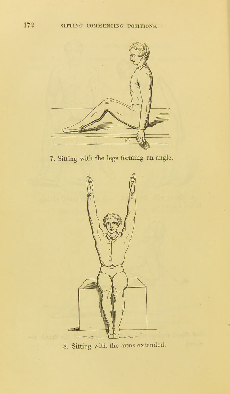 7. Sitting with the legs forming an angle. 8. Sitting with the arras extended.