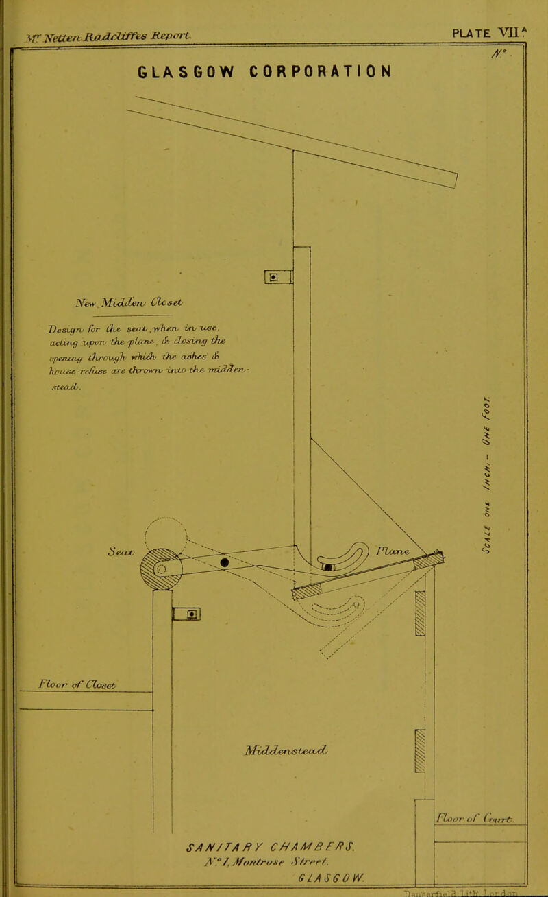 \r Neaxn^BJiidcUffes Report. PLATE Vll'^ GLASGOW CORPORATION Desigrvfcr ike, secuO ,yyherv i^ -use, cvclinff upon' the, fhine-, & dosw^ t?ie openifUf throvkglv which/ the a^Tu^s & ticiijse, -re/uee are ihrawrv -into the. TrcL^^rv- steaAi. Floor of Closet SA/^/rAfiY CHAMBERS. GLASGOW. Floor of Cfntrt \) iM If PT-ri,.i;^ 1 ilK 1..inH,i-n