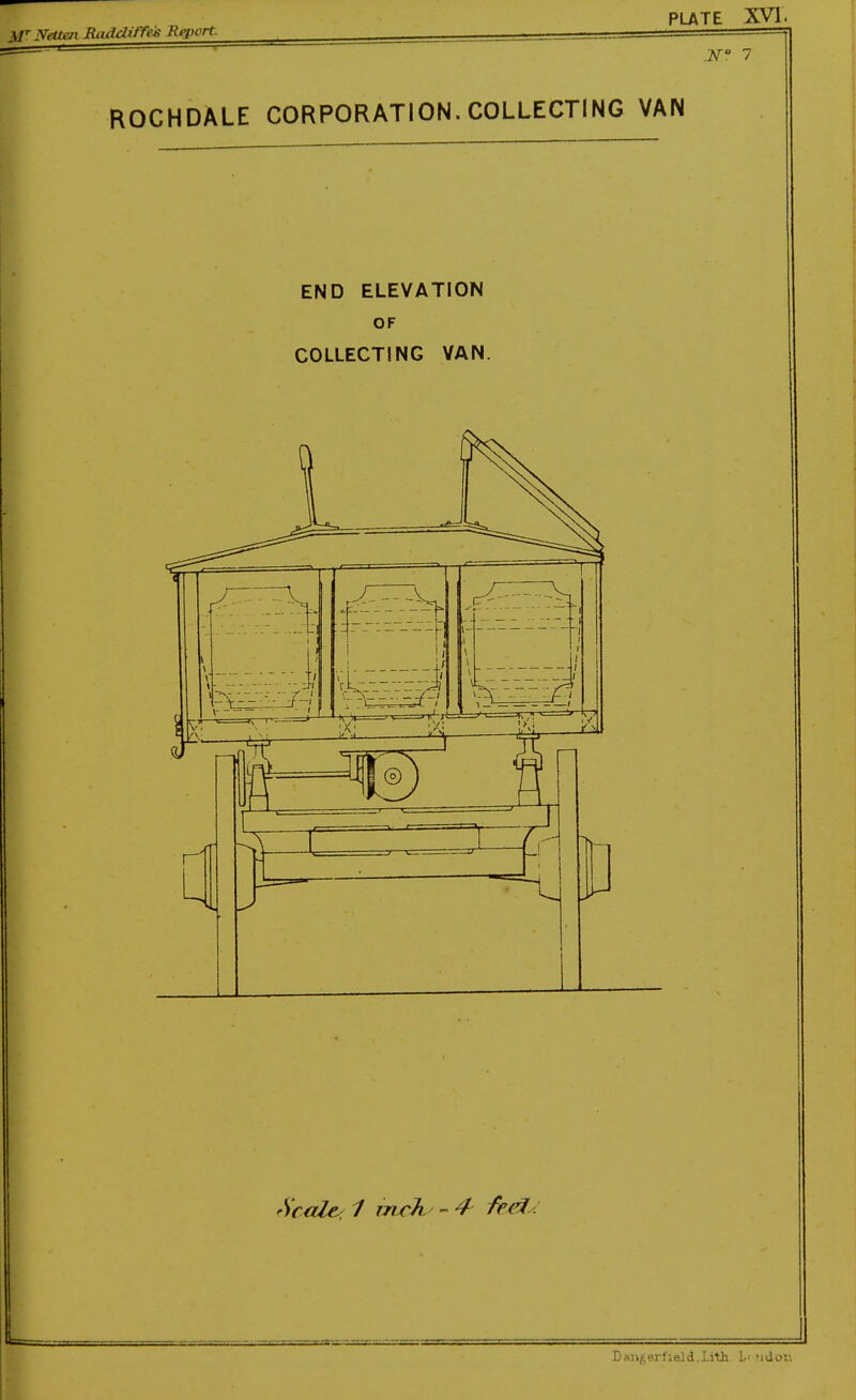 .N° 7 ROCHDALE CORPORATION. COLLECTING VAN END ELEVATION OF COLLECTING VAN. Srale^ 1 m^h - 4 fed.. E&iigerfield.Iith Li 'idor.