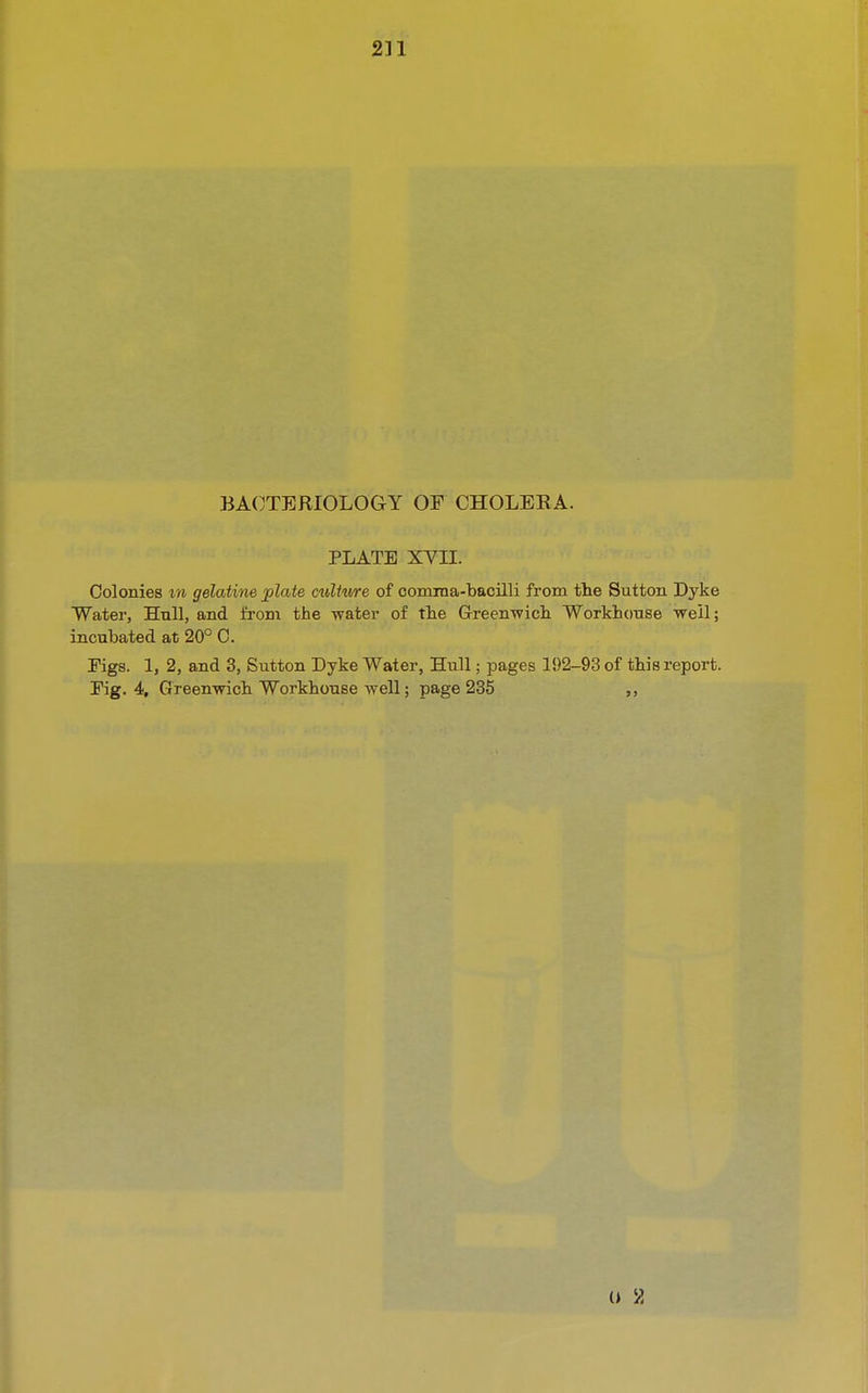 BACTERIOLOGY OF CHOLERA. PLATE XVn. Colonies m gelatine jplate mlhi/re of comina-bacilli from the Sutton Dyke Water, Hull, and from the water of tlie Greenwich Workhouse well; incubated at 20° C. Pigs. 1, 2, and 3, Sutton Dyke Water, Hull; pages li)2-93 of this report, rig. 4, Greenwich Workhouse well; page 235 0 2