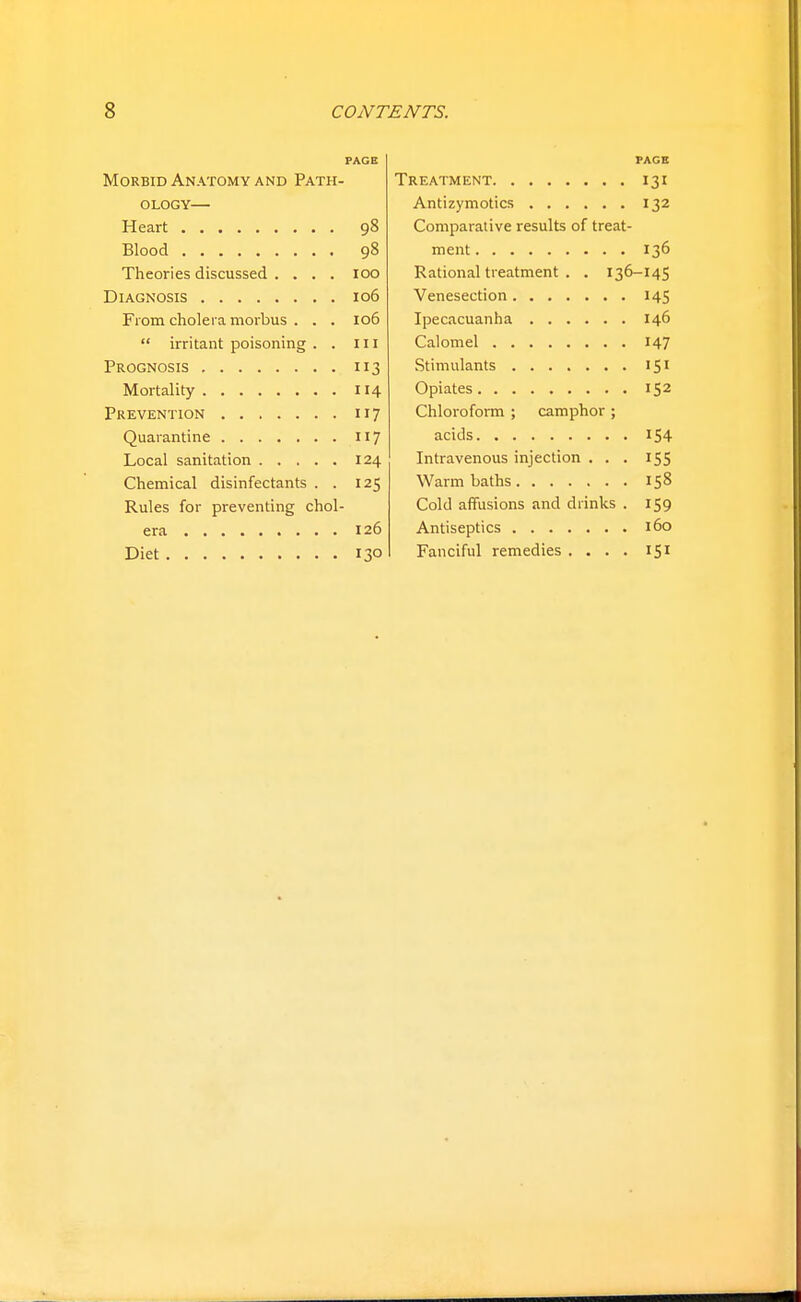 FAGE PACK 132 9° Comparative results of treat- 95 136 Theories discussed , , . , 100 Rational treatment . . 136-145 II T k XT C* T O 106 From cholera, niorbus . . . 106 146 *' irritant poisoning . , III 1 J >^ HT tf^ T 114 Chloroform ; camphor ; 117 154 124 Intravenous injection . . . 155 Chemical disinfectants . . 125 158 Rules for preventing chol- Cold affusions and drinks . 159 126 160 130 Fanciful remedies . . . . 151